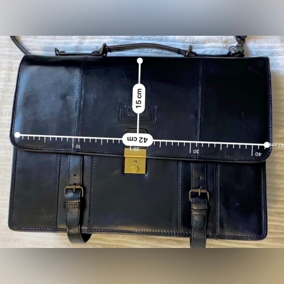 HideCraft Leather Black Laptop Messenger Briefcase Bag - Picture 6 of 6